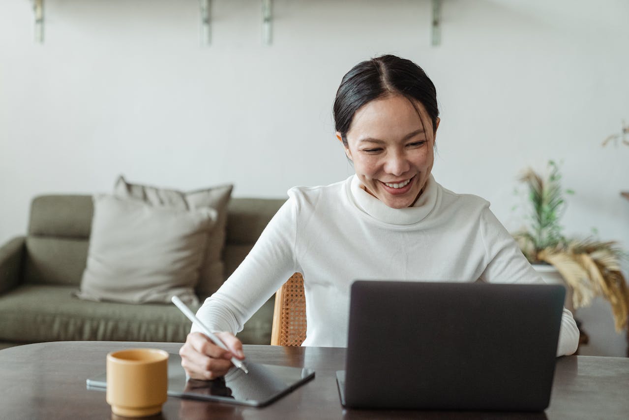 Woman working on her laptop