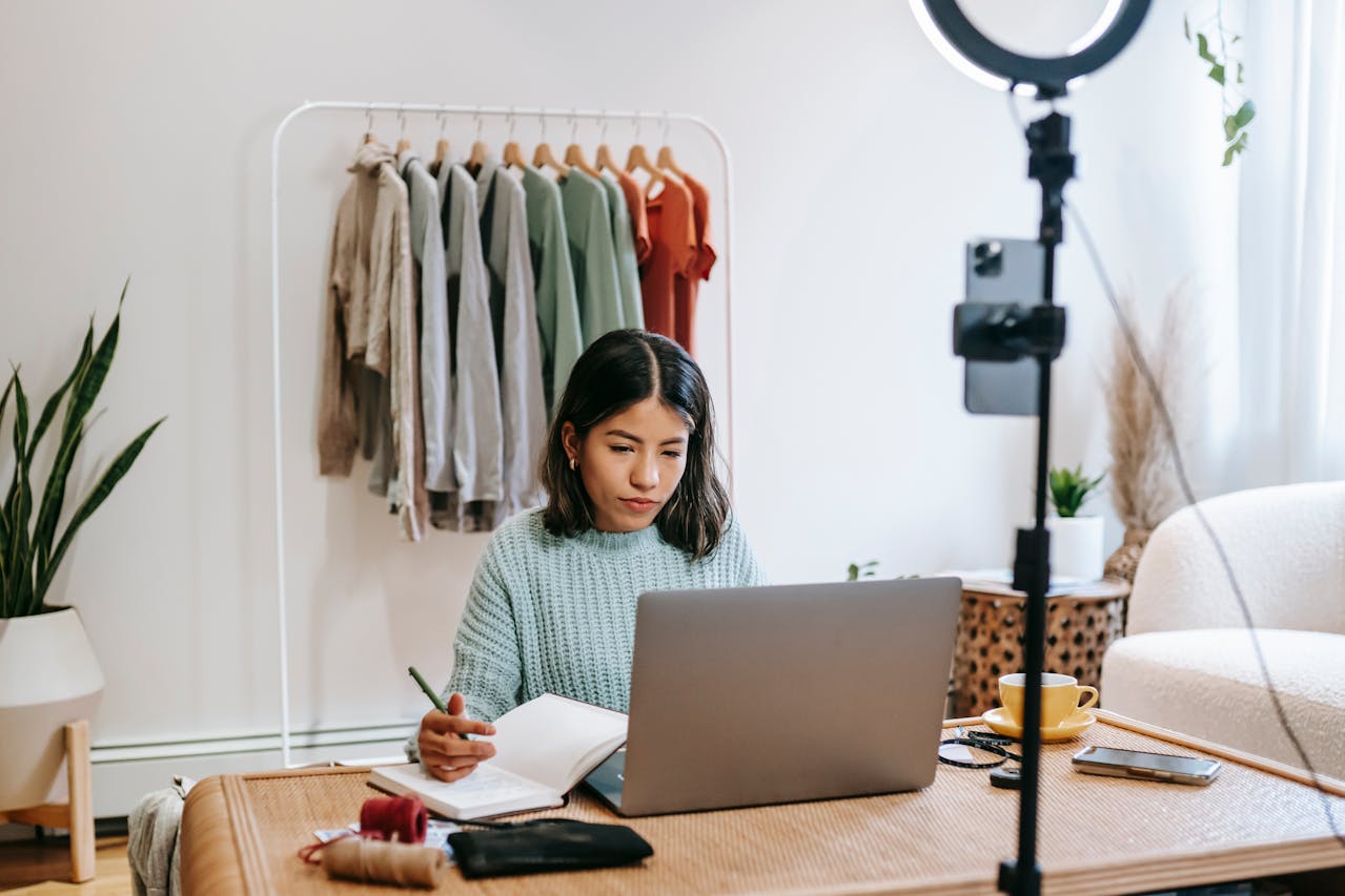 a woman working at a desk