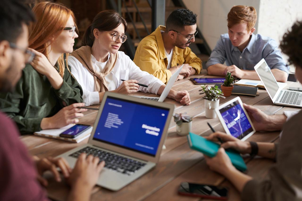 A group of people having a meeting